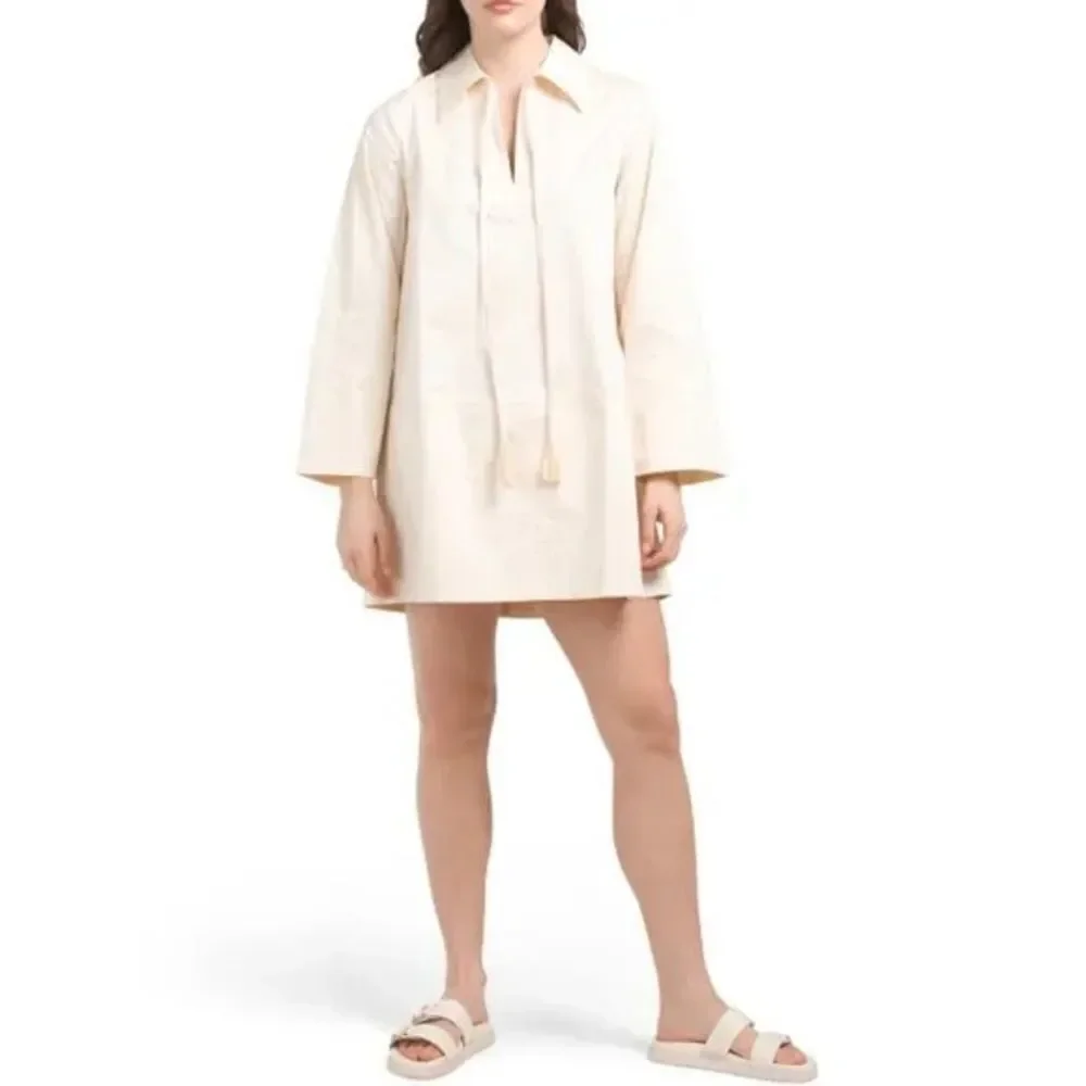 NWT Rebecca Taylor Heavy Cotton Shirt Dress in Cream Size Medium - Picture 3 of 7